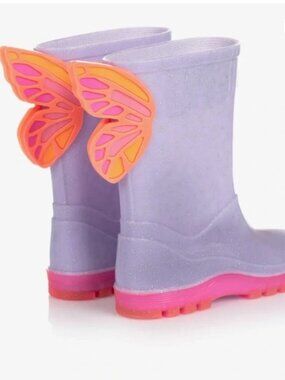 Sophia Webster Mini Purple Glitter Rain Boots with Butterfly Wings size 6 baby